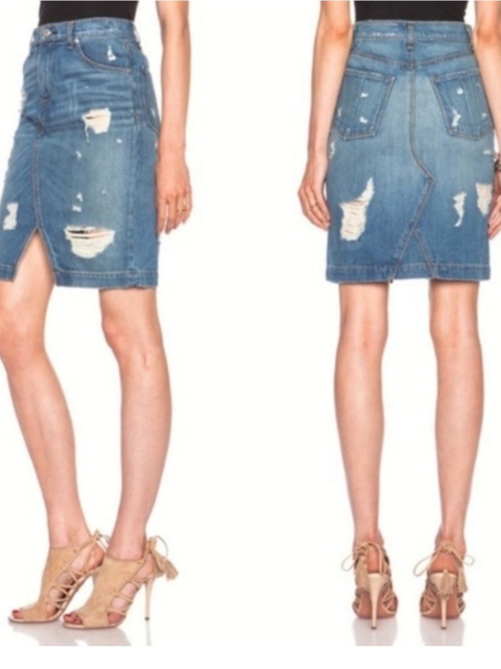 Rag & Bone Shredded Denim pencil skirt Jean size 26 distressed